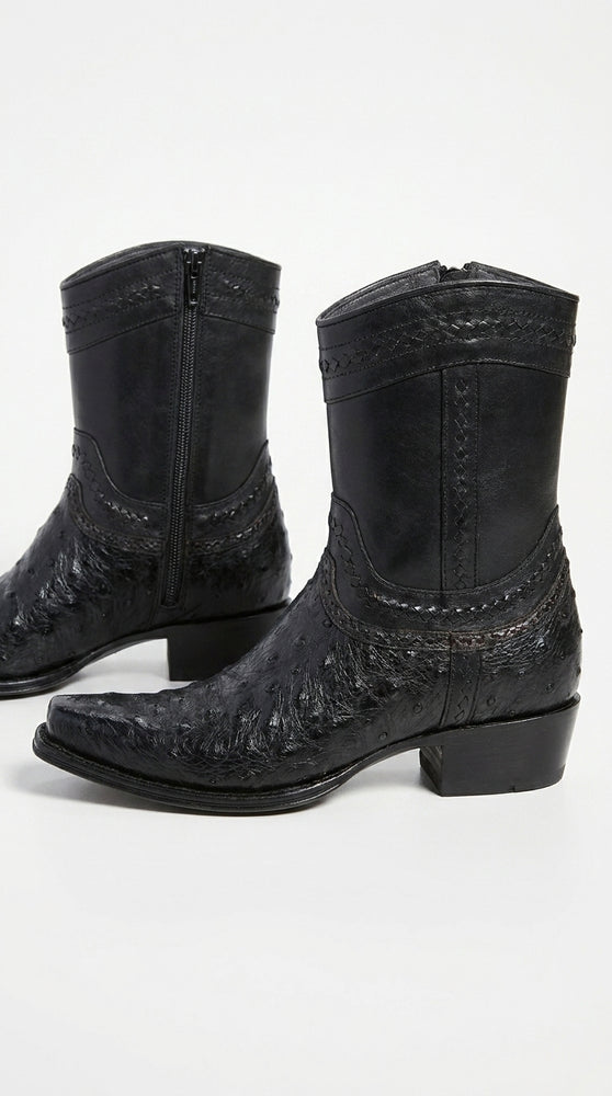 Los Altos Black Ostrich Low Shaft European Square Toe Men’s Boot