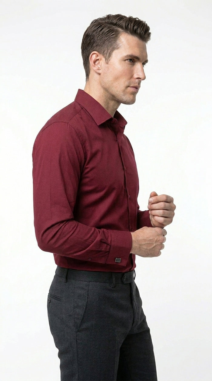 Men’s Wrinkle Free French Cuff Dress Shirt with Spread Collar, Formal Dress Shirt