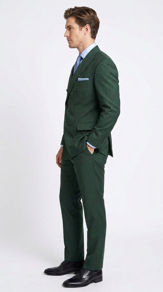 Ramses Collection Men’s Hunter Green Double Breasted 2 Piece Suit, Regular Fit Suit with Elastic Waist Pants