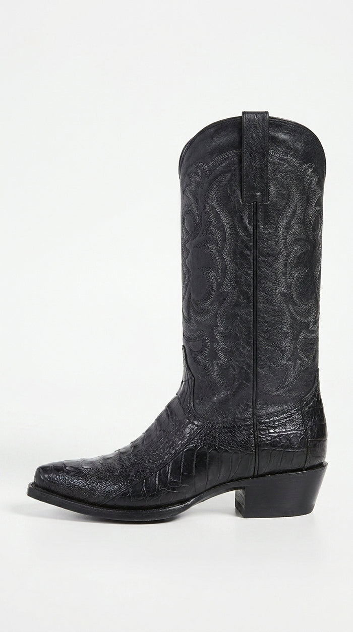 Los Altos Men’s Black Genuine Ostrich Leg Cowboy Boots – Snip Toe Western Dress Boots