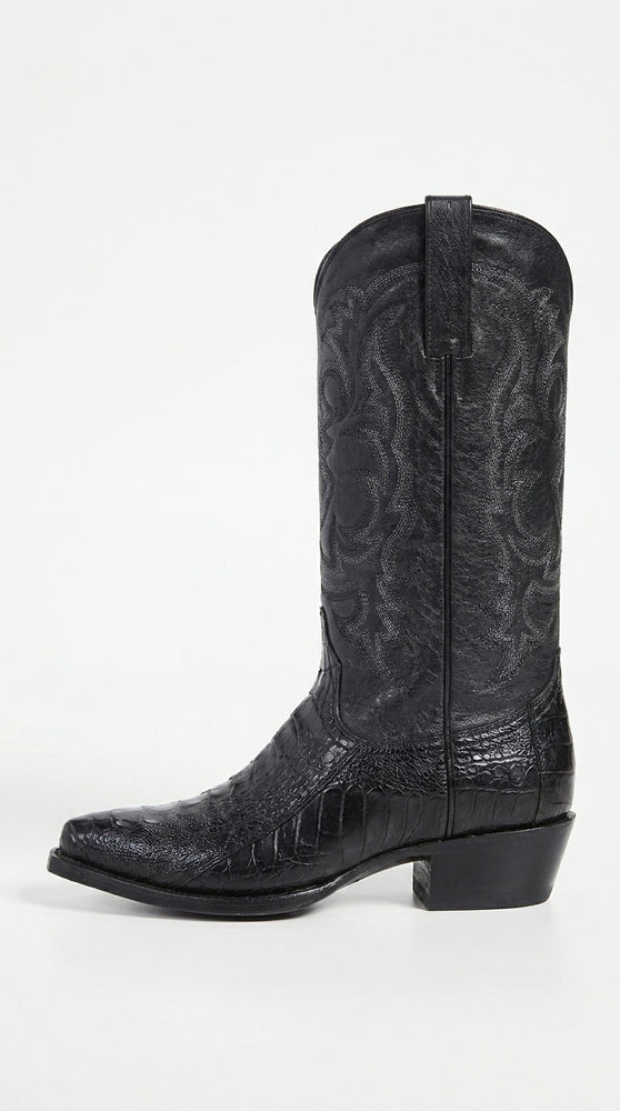 Los Altos Men’s Black Genuine Ostrich Leg Cowboy Boots – Snip Toe Western Dress Boots