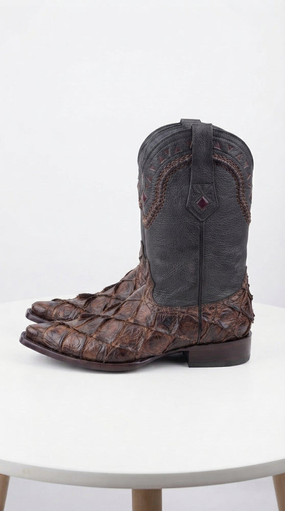 Men’s Brown Fish Skin Cowboy Boots, Exotic Western Dress Boots in Café Brown