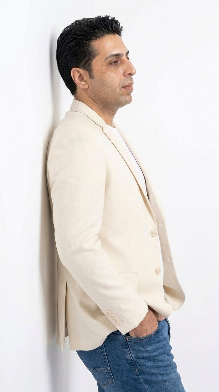Men’s Off White Dinner Jacket Blazer, Bright Stage Party Sport Coat with Vented Formal Style