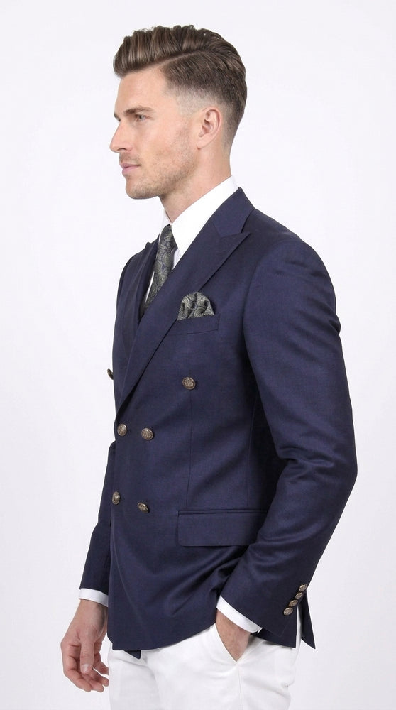 Men’s Navy Blue Double Breasted Blazer, Formal Sport Coat with Gold Buttons
