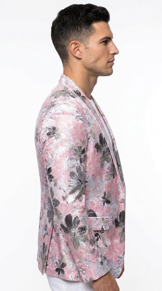 Men’s Pink Paisley Shawl Lapel Prom Tuxedo Jacket, Floral Formal Wedding Dinner Blazer