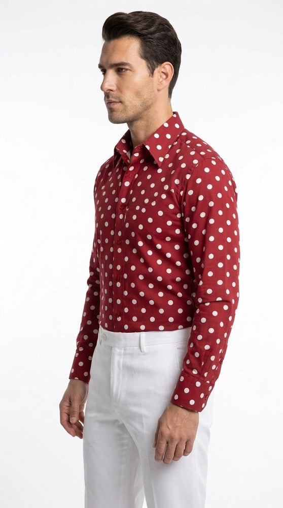 Men’s Multi-Color Cotton Polka Dot Dress Shirt with Tie, Fashion Pattern Button Down Shirt
