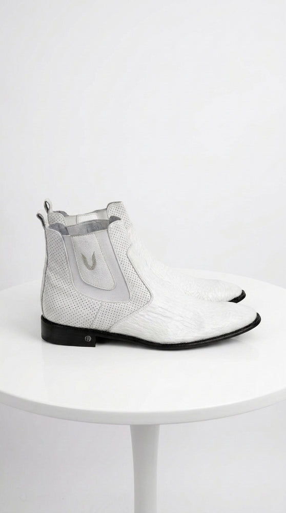Men’s Handmade White Vestigium Sharkskin Chelsea Boots, Genuine Exotic Dress Ankle Boots