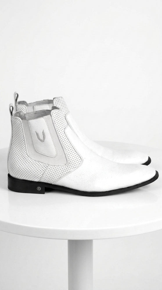 Men's Handcrafted White Vestigium Genuine Catshark Chelsea Boots