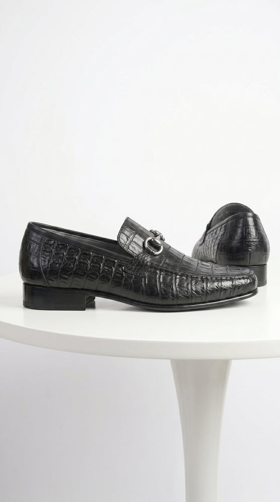 Los Altos Black Genuine Caiman Crocodile Belly Slip-On Loafers