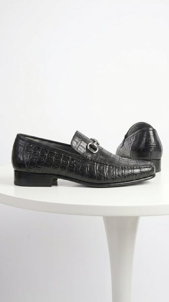 Los Altos Black Genuine Caiman Crocodile Belly Slip-On Loafers