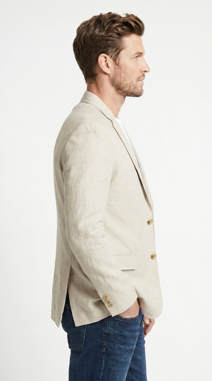 Men’s Cream Linen Blazer Big and Tall, Lightweight Summer Sport Coat for Dress Casual Wear