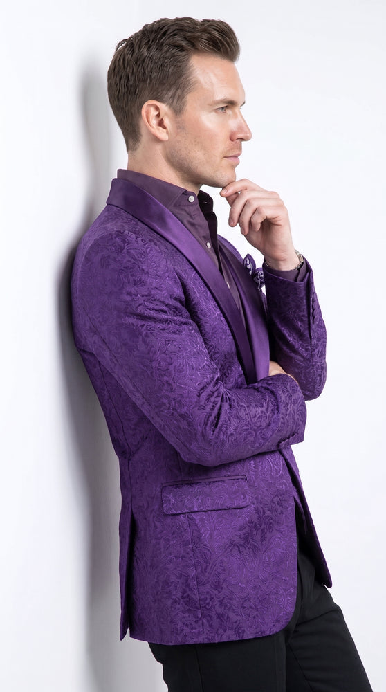 Men’s Purple Paisley Blazer, Floral Sport Coat Formal Party Jacket for Wedding and Prom