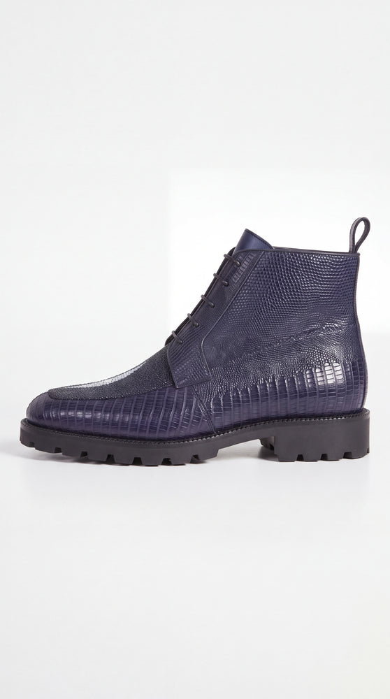 Los Altos Navy Genuine Lizard & Stingray Ankle Boots