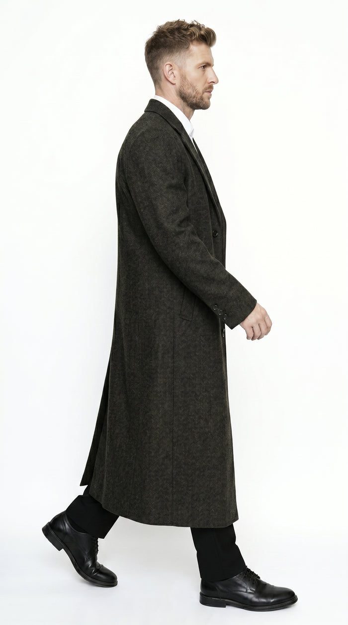 Men's Big and Tall Brown Long Overcoat Winter Dress Topcoat Wool Blend Formal Coat 4XL 5XL 6XL Heavyweight Cold Weather Outerwear