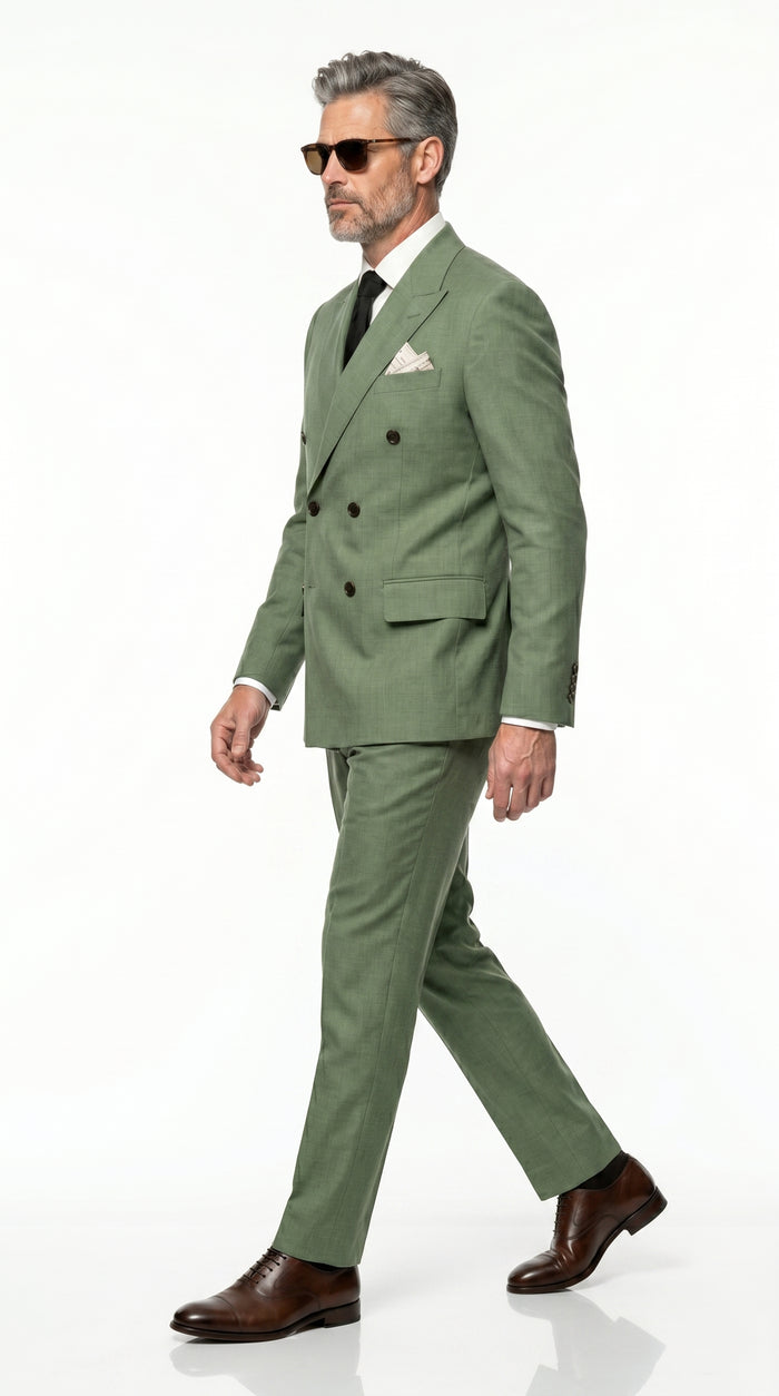 Men’s Sage Green Double Breasted Summer Suit, Lightweight Formal Wedding Dress Suit
