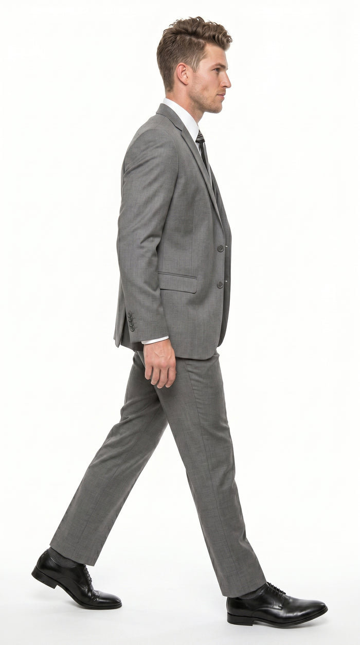 Men’s Gray 3 Piece Vested Suit with 2 Button Jacket and Peak Lapel, Formal Wedding Business Suit