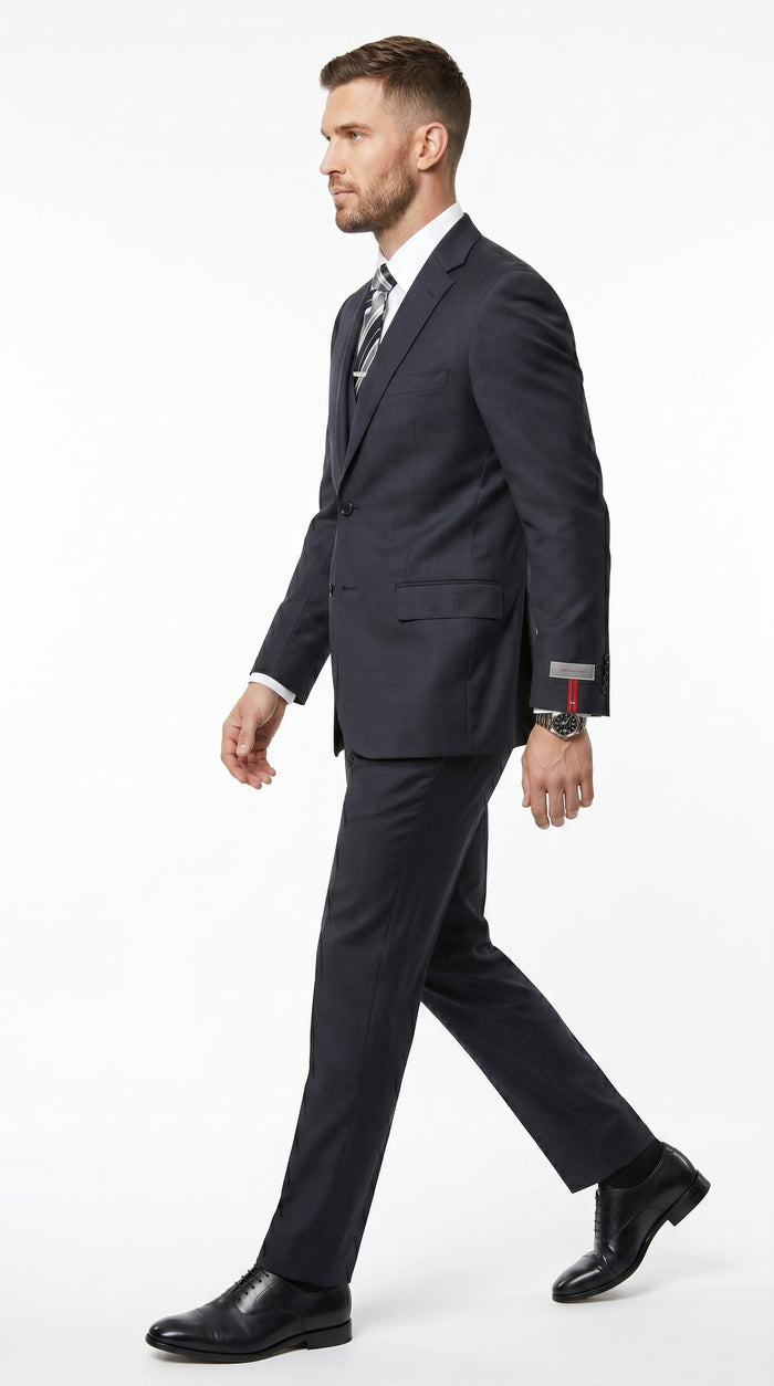 Men’s Black 3 Piece Vested Suit with 2 Button Jacket, Formal Wedding Business Suit