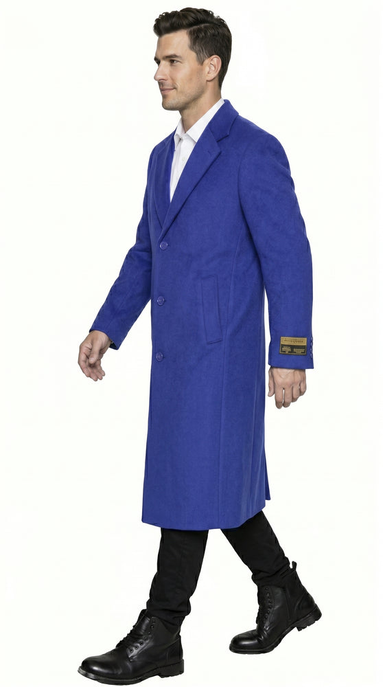 Men’s Royal Blue Full Length Overcoat Big and Tall Wool Blend Dress Topcoat Winter Coat 4XL 5XL 6XL