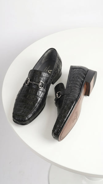 Los Altos Black Genuine Caiman Crocodile Belly Slip-On Loafers