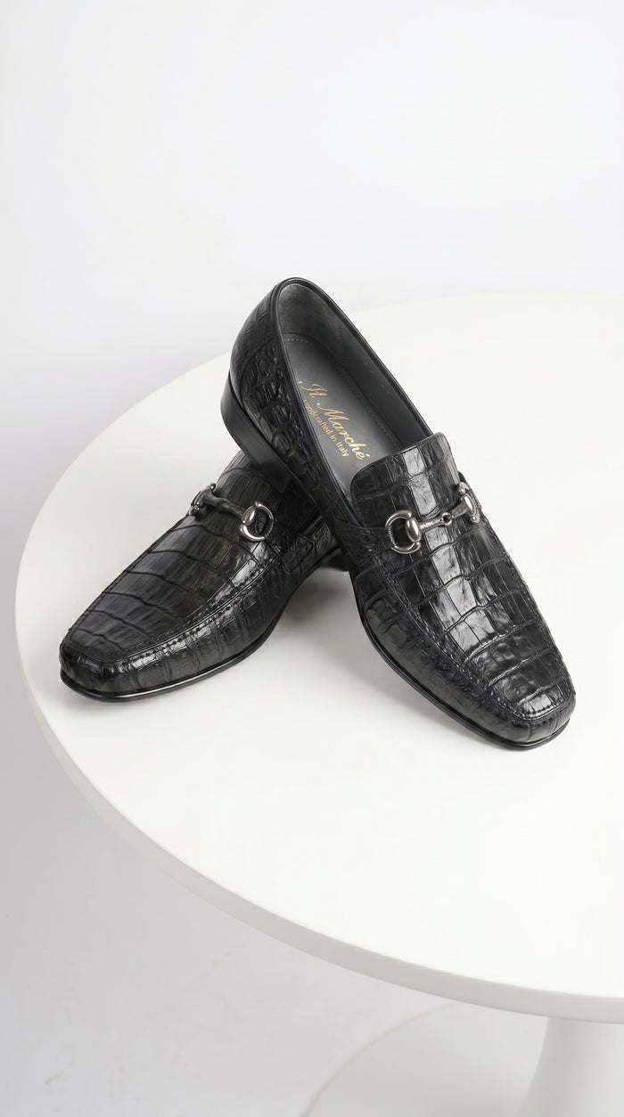 Los Altos Black Genuine Caiman Crocodile Belly Slip-On Loafers