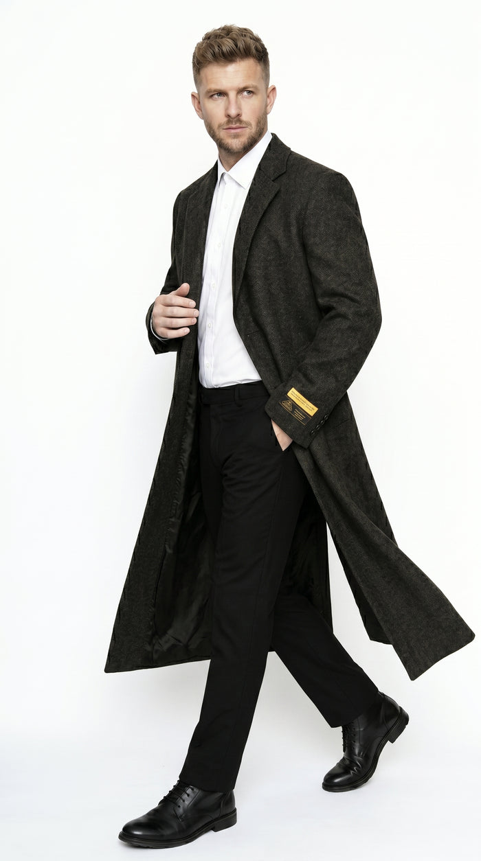 Men's Big and Tall Brown Long Overcoat Winter Dress Topcoat Wool Blend Formal Coat 4XL 5XL 6XL Heavyweight Cold Weather Outerwear