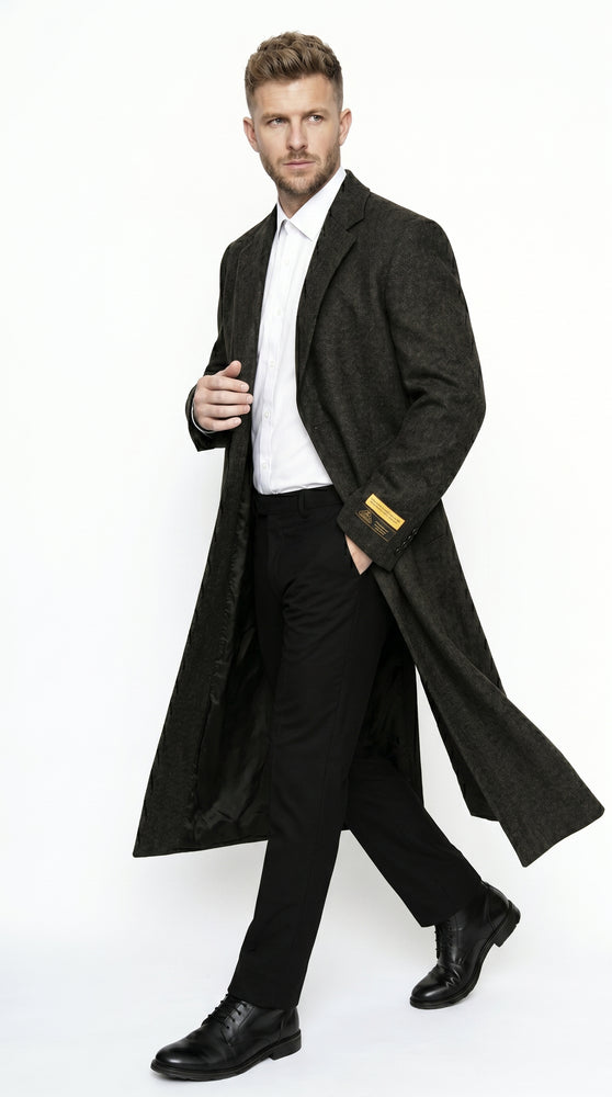 Men's Big and Tall Brown Long Overcoat Winter Dress Topcoat Wool Blend Formal Coat 4XL 5XL 6XL Heavyweight Cold Weather Outerwear