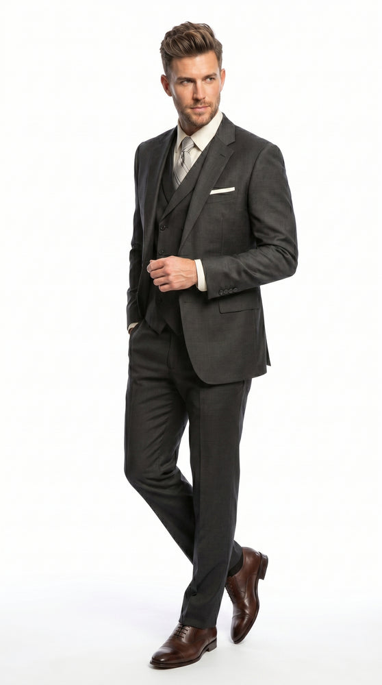 Men’s Urban Gray 3 Piece Suit with Double Breasted Vest and Pleated Pants, Formal Dress Suit