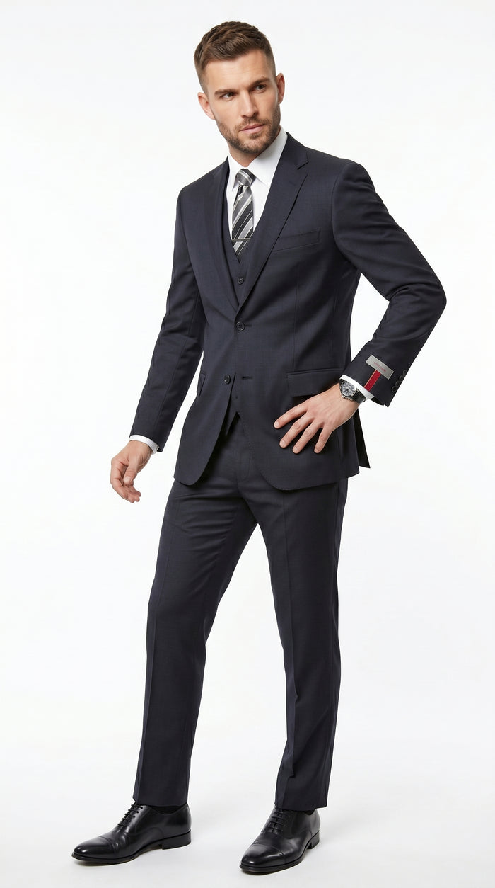 Men’s Black 3 Piece Vested Suit with 2 Button Jacket, Formal Wedding Business Suit
