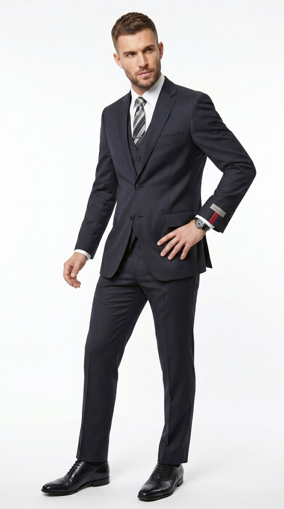 Men’s Black 3 Piece Vested Suit with 2 Button Jacket, Formal Wedding Business Suit