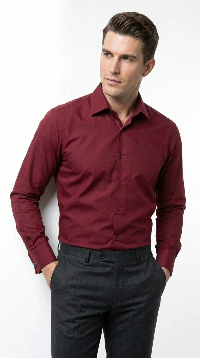 Men’s Wrinkle Free French Cuff Dress Shirt with Spread Collar, Formal Dress Shirt