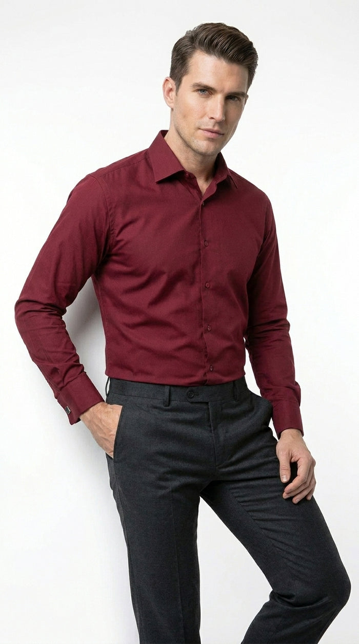 Men’s Wrinkle Free French Cuff Dress Shirt with Spread Collar, Formal Dress Shirt