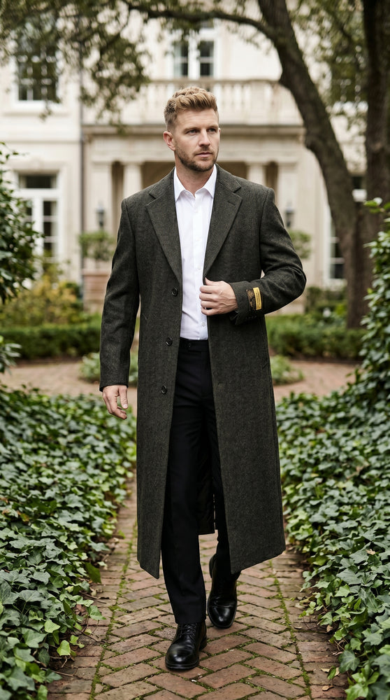 Men's Big and Tall Brown Long Overcoat Winter Dress Topcoat Wool Blend Formal Coat 4XL 5XL 6XL Heavyweight Cold Weather Outerwear