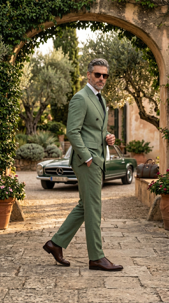 Men’s Sage Green Double Breasted Summer Suit, Lightweight Formal Wedding Dress Suit