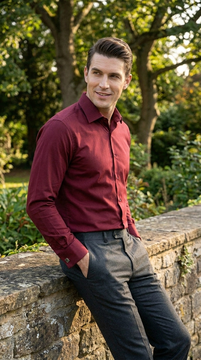 Men’s Wrinkle Free French Cuff Dress Shirt with Spread Collar, Formal Dress Shirt