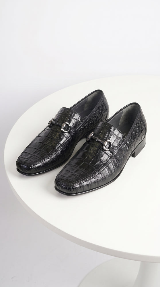Los Altos Black Genuine Caiman Crocodile Belly Slip-On Loafers