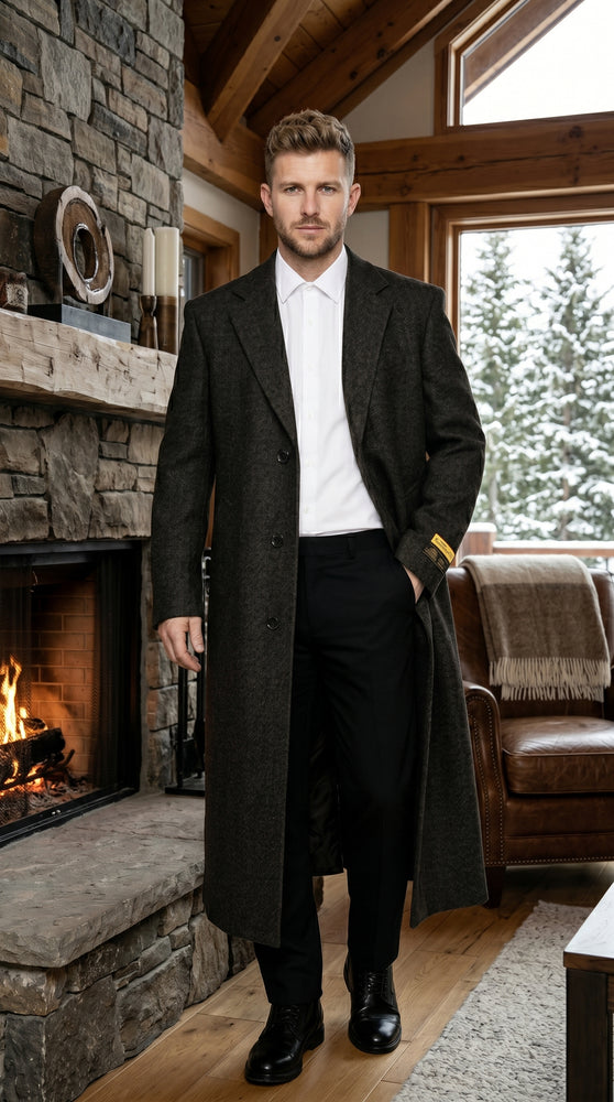 Men's Big and Tall Brown Long Overcoat Winter Dress Topcoat Wool Blend Formal Coat 4XL 5XL 6XL Heavyweight Cold Weather Outerwear