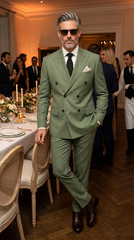 Men’s Sage Green Double Breasted Summer Suit, Lightweight Formal Wedding Dress Suit