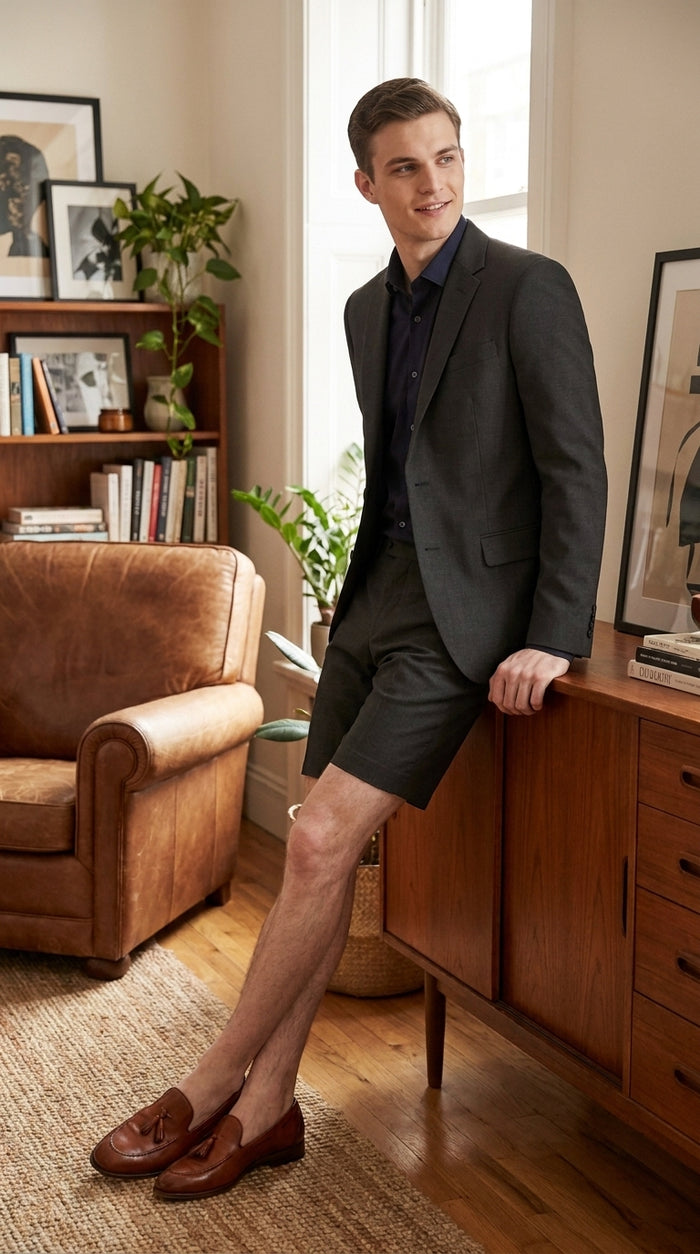Men’s Black Short Pants Suit Set, Summer Business Sport Coat and Shorts Outfit