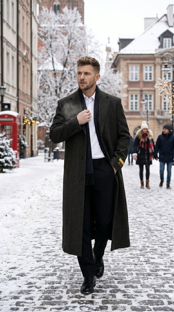 Men's Big and Tall Brown Long Overcoat Winter Dress Topcoat Wool Blend Formal Coat 4XL 5XL 6XL Heavyweight Cold Weather Outerwear