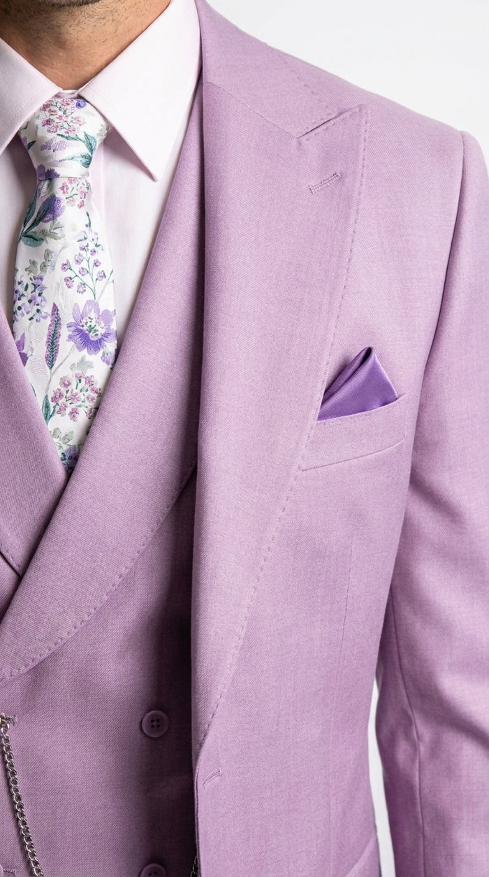 Men’s Lavender Modern Fit 3 Piece Suit, Lapel Vest Wedding Prom Formal Suit with Adjustable Pants