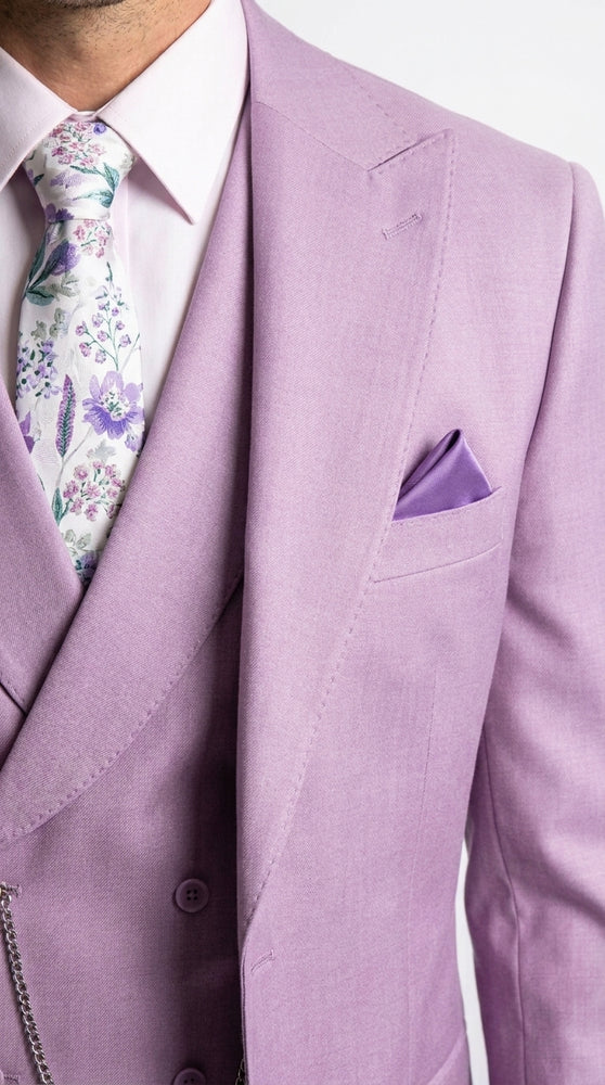 Men’s Lavender Modern Fit 3 Piece Suit, Lapel Vest Wedding Prom Formal Suit with Adjustable Pants