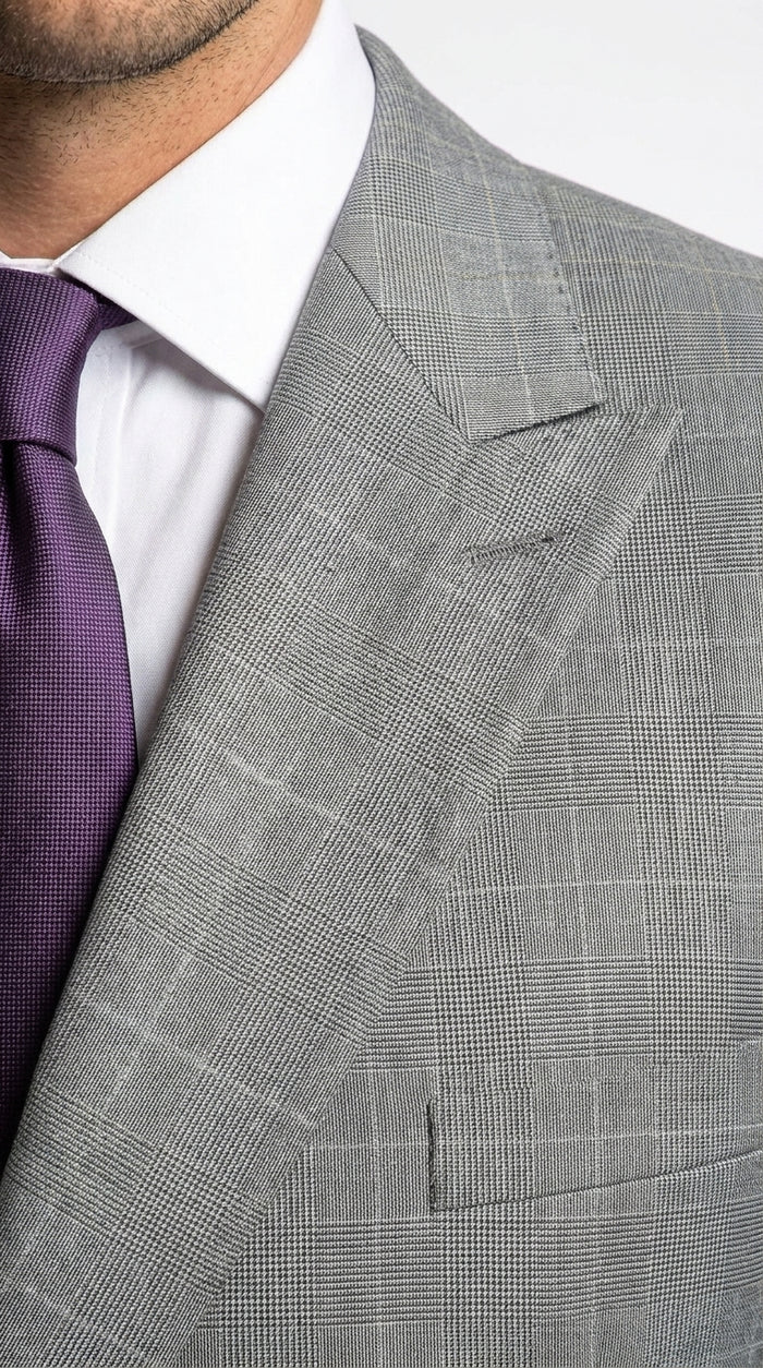 Men’s Grey Glen Plaid Double Breasted Suit, Executive Regular Fit Formal Business Wedding Suit Set