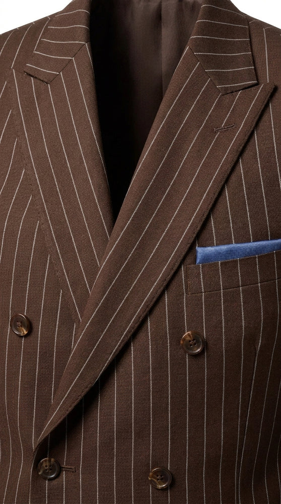 Rockefeller Collection Men’s Brown Double Breasted Pinstripe Suit, Regular Fit 2 Piece Formal Business Suit Set