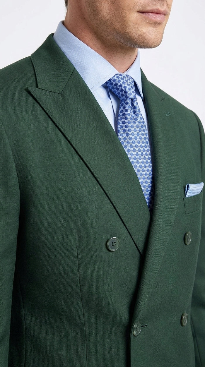 Ramses Collection Men’s Hunter Green Double Breasted 2 Piece Suit, Regular Fit Suit with Elastic Waist Pants