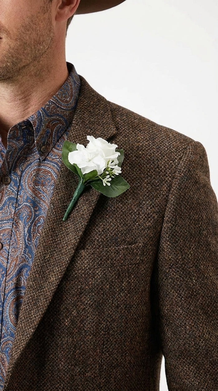 Men’s Brown Western Tweed Herringbone Blazer Jacket – Classic Cowboy Style Sport Coat for Wedding Party
