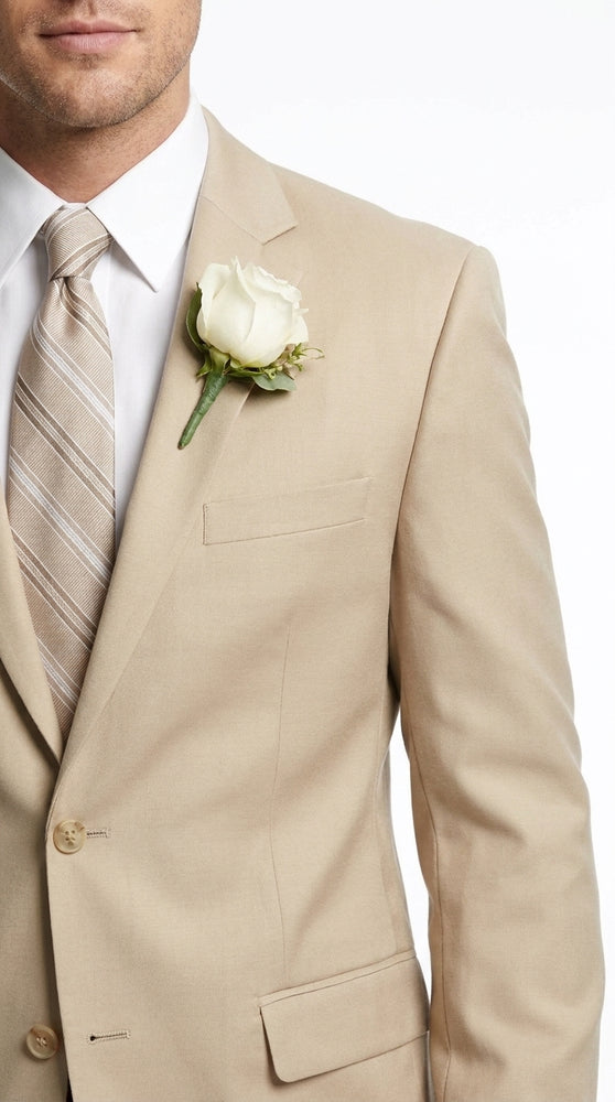 Men’s Tan Big and Tall Linen Suit – Lightweight Beach Wedding and Summer Formal Suit