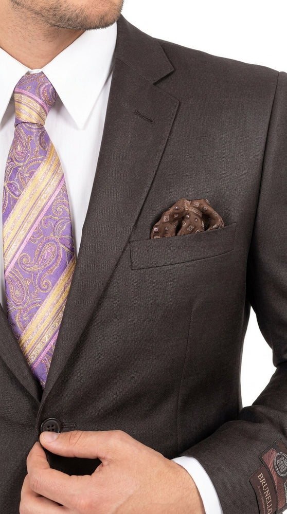 Men’s Dark Brown Shiny Sharkskin 2 Button Suit, Formal Wedding Business Dress Suit