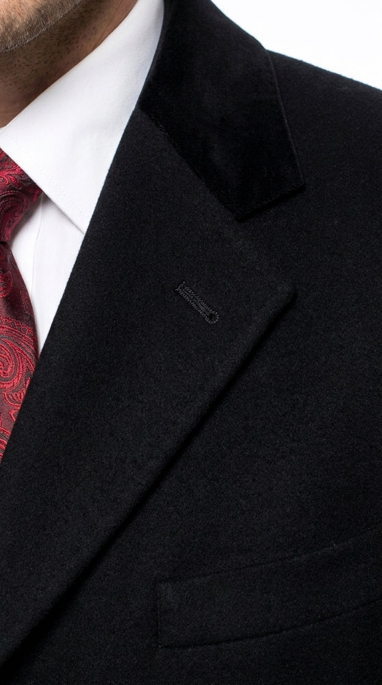 Men’s Black Chesterfield Full Length Wool and Cashmere Overcoat, Formal Winter Dress Coat