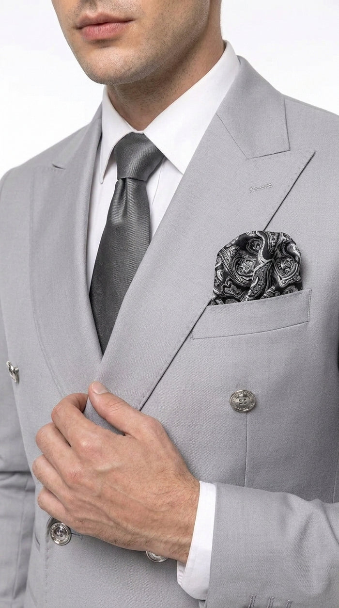 Rossi Man Men’s Silver Double-Breasted Suit – Modern Fit Wedding, Prom and Formal 2-Piece Suit