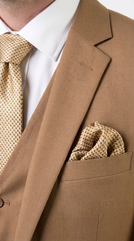 Men’s Camel Vested Suit, 3 Piece Formal Wedding Business Dress Suit